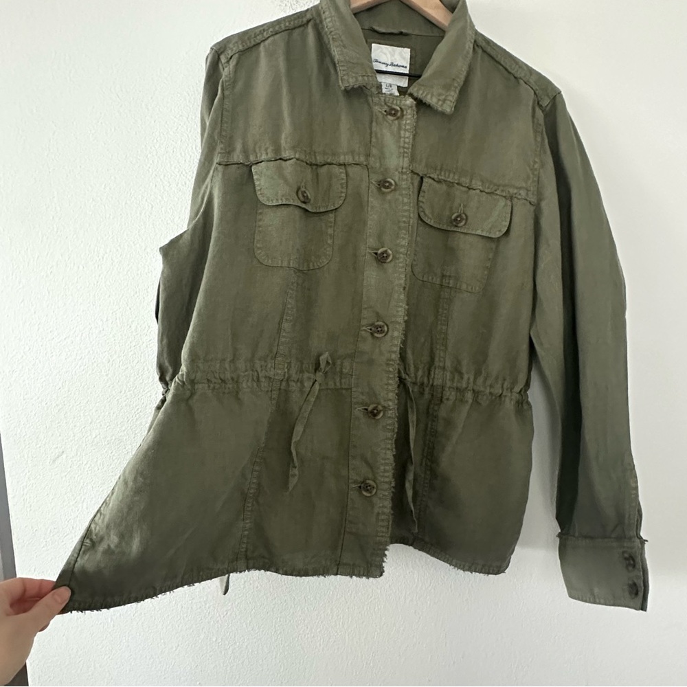 Tommy Bahama Two Palms 100% Linen Raw-Edge Utility Jacket Green Coastal Beach - Picture 6 of 14